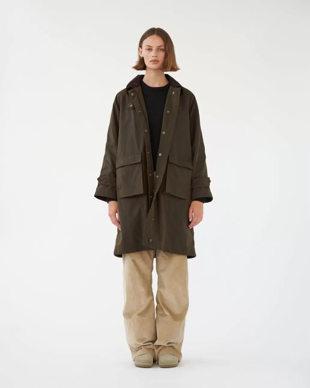 Clearance AF Agger - Oilskin Long Coat - Dark GreenBrown