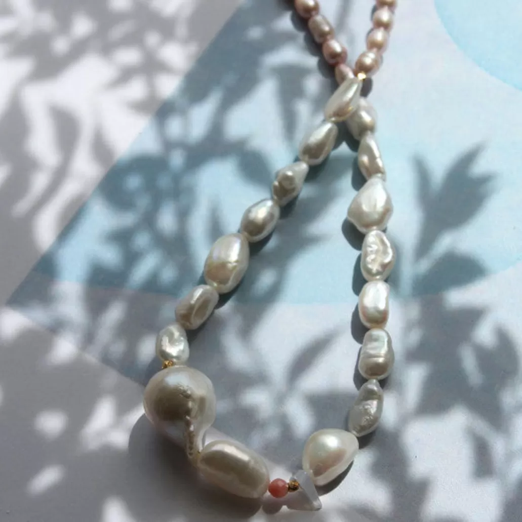 Outlet STINE A - Chunky Glamour Pearl Necklace - White & Rose