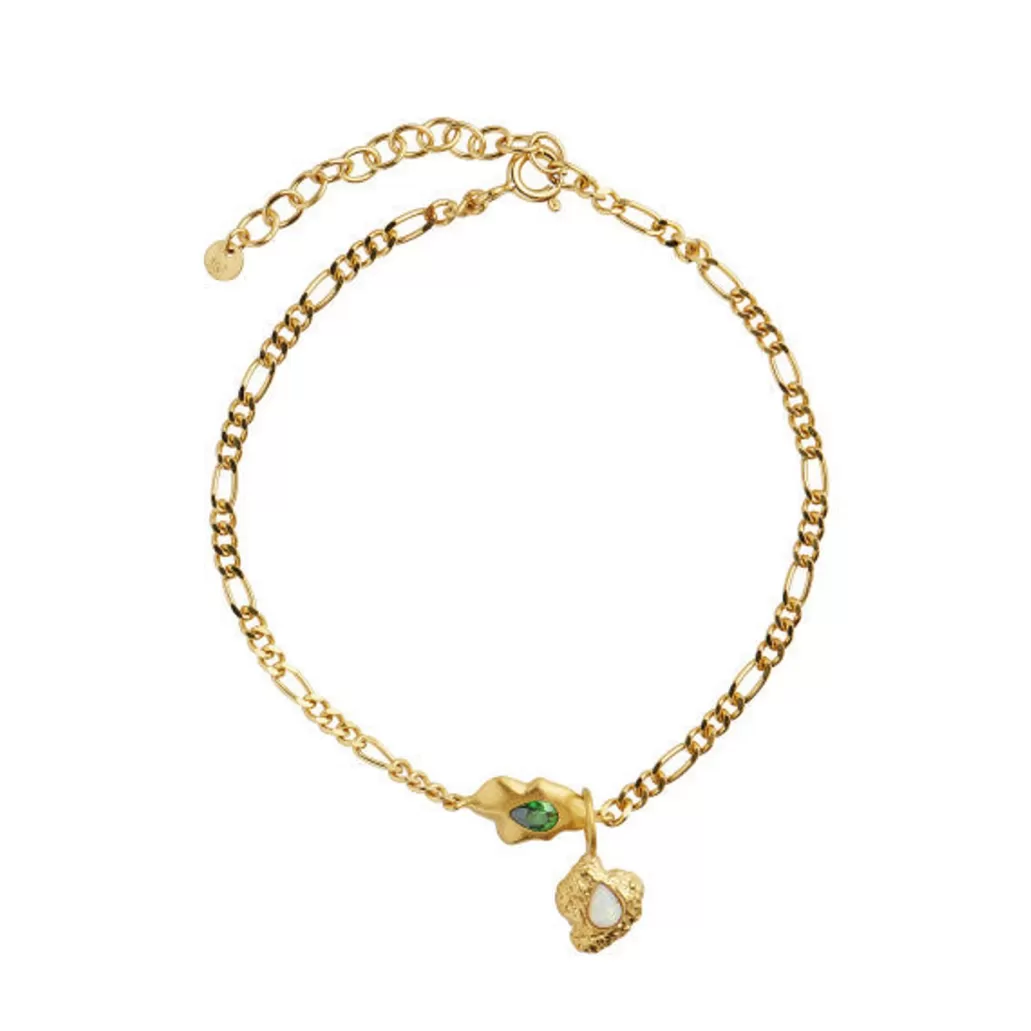 Clearance STINE A - Glimpse Figaro Bracelet With Green Stone